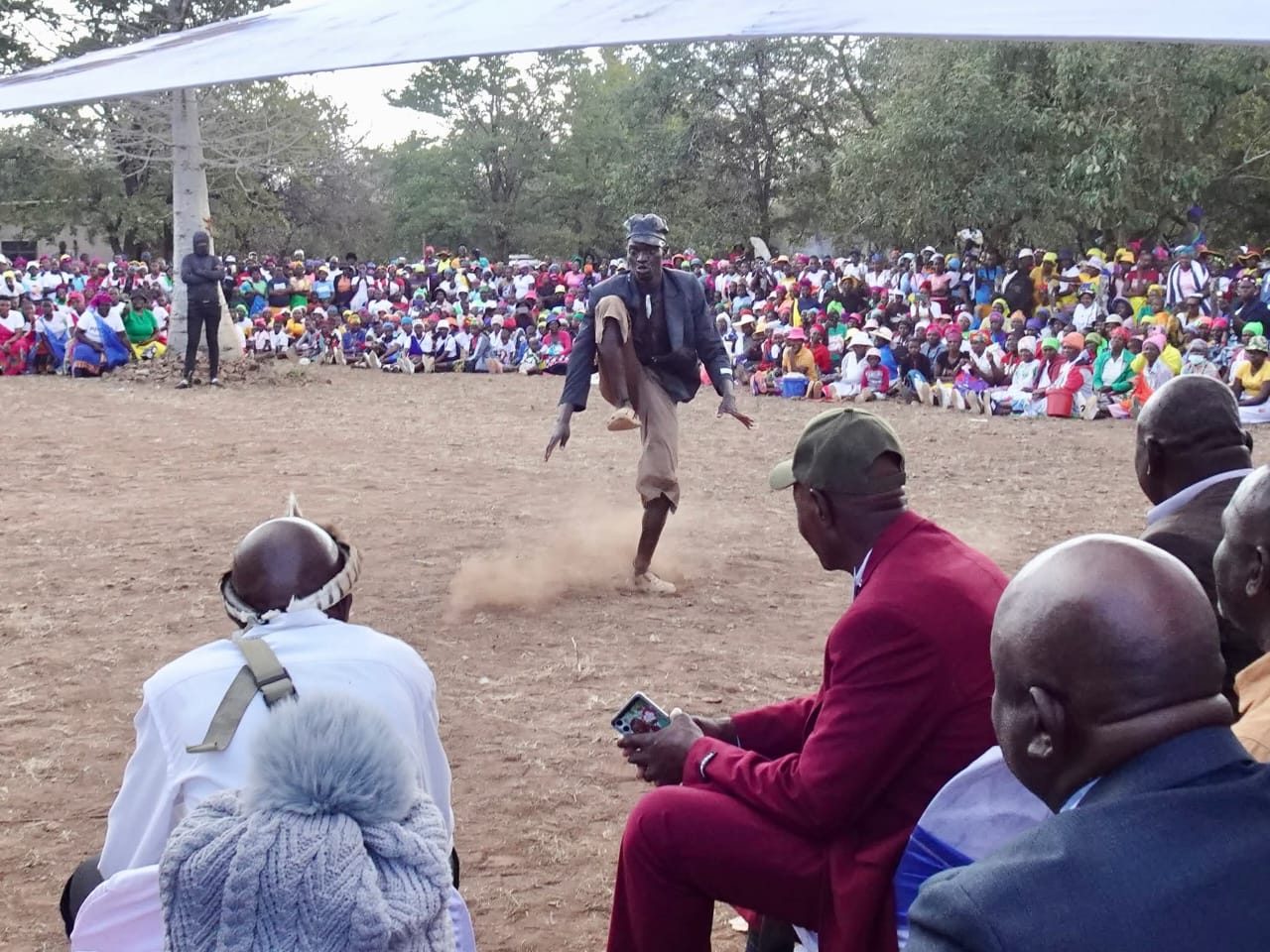 A performer entertaining the crowd at Gezani Day 2026